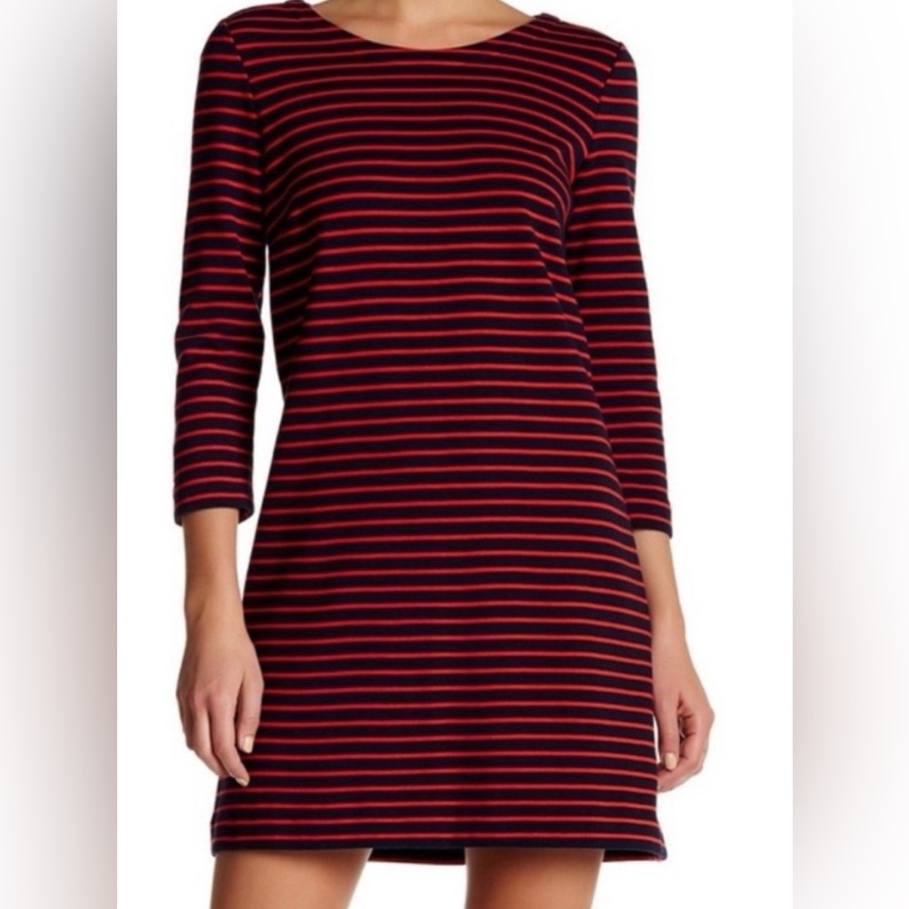 J. CREW Blue‎ and Red Striped Long Sleeve Cotton Dress
